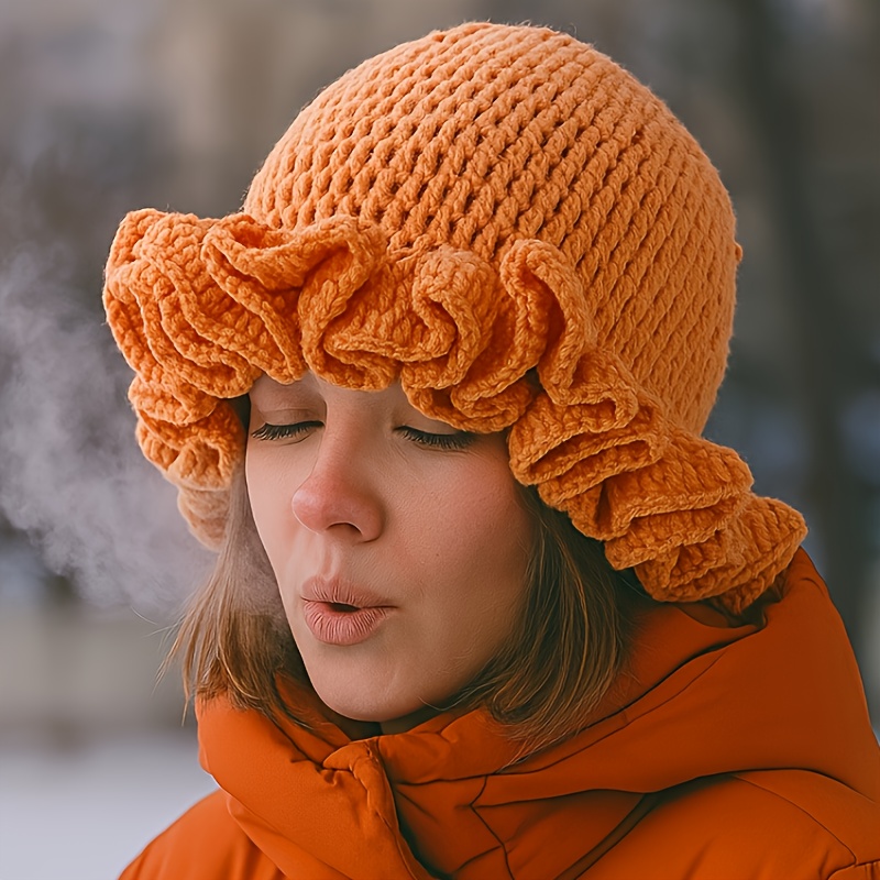 Bohemian Slouchy warm knit ruffle women\'s hat colorful orange gray HISSHE Women main image 2