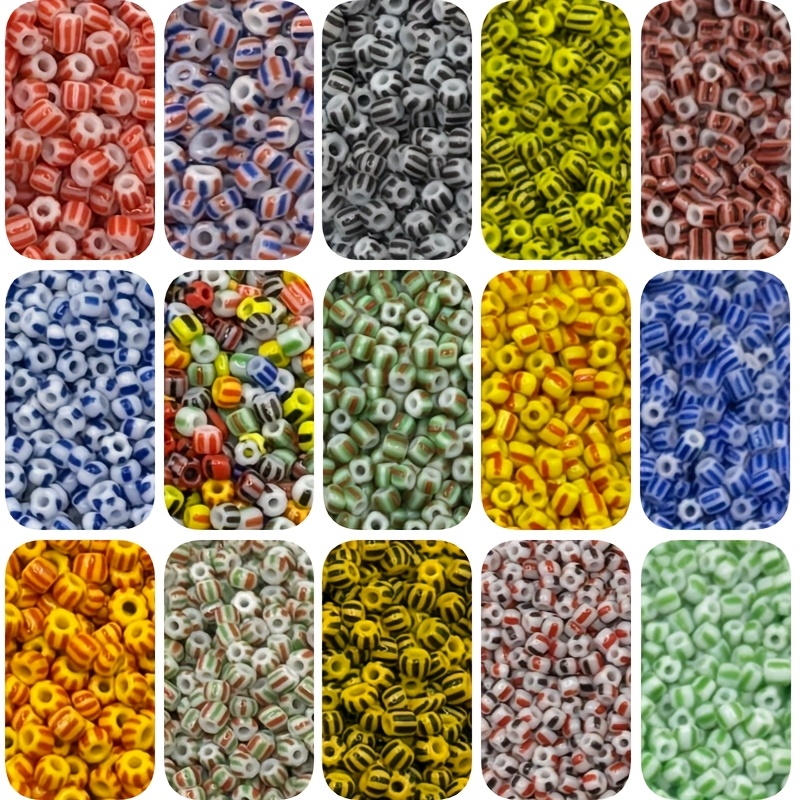 TEMU 15 Farben mit ca. 4990 leuchtenden gestreiften Glasperlen, 3 mm - eine Wahl für die Schmuckherstellung | Runde Abstandshalter-Perlen in