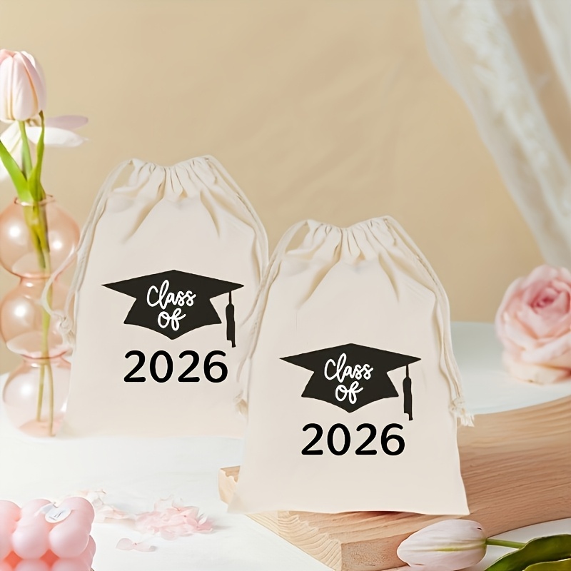 Image of Gift For Her/him 5pcs 2026 Graduation Gift Bags Suitable For Graduation Parties, Drawstring Closure With Hemp & Decorative For Caps, Diploma Rollers, Treat Bags - Drawstring Bags For Class Of 2026