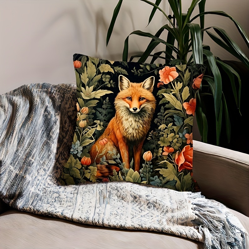 

Vintage Fox 18x18 Inch Polyester Throw Pillow Cover - Soft, Machine Washable, Zip Closure For Living Room & Bedroom Decor