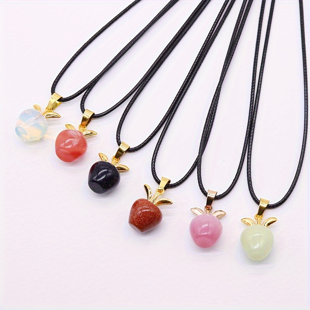 

12-pack Natural Stone Charms Pendants For Necklace Diy, Assorted Cat's Eye Gemstone Fruit Beads For Christmas Making Supplies