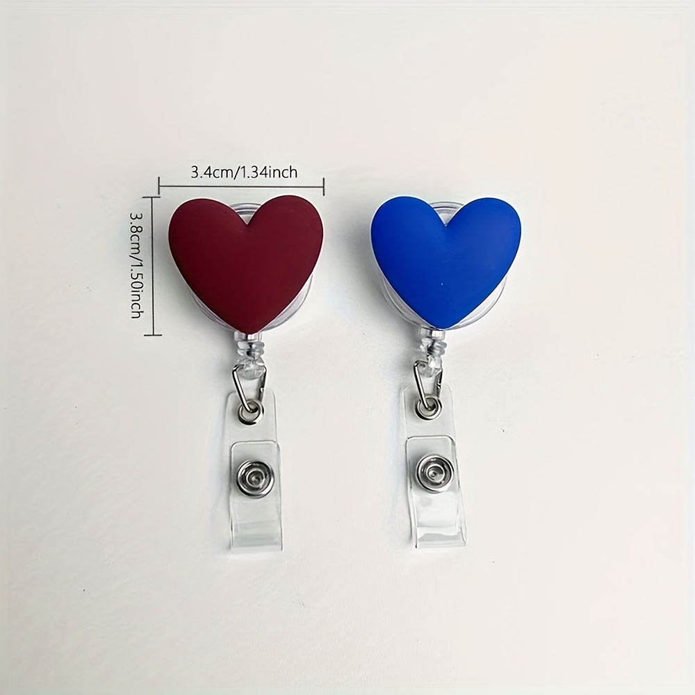 2d 2pcs Badge Clip, Resin Material Badge Holder, Heart-shaped Retractable Badge Clip, Blue And Burgundy Resin, Nurse And Card Holder, With Safety Clasp And Lanyard Loop, Medical Badge Additions