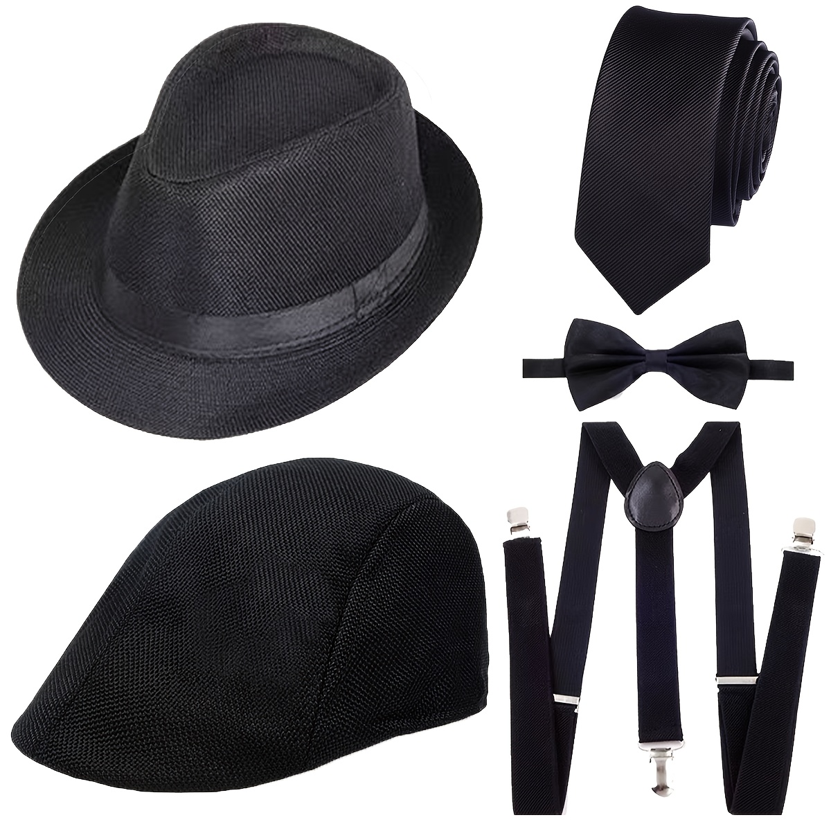 TEMU 5pcs 1920s Classic Retro Gentleman Unisex Set Bachelor Party Prom Vintage Theme Party Wedding Party Costume Additions Halloween Christmas Party