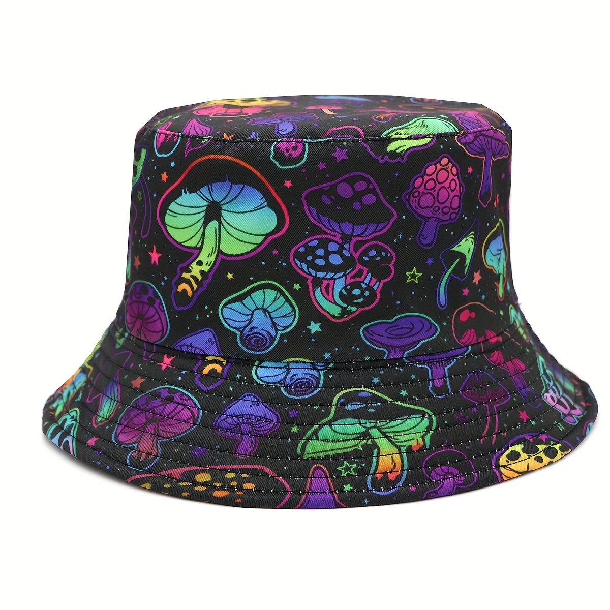 TEMU Reversible Bucket Hat, Unisex Vibrant Mushroom Print Basin Hat, Hip Hop Y2k Style, Two-sided Wearable Hat