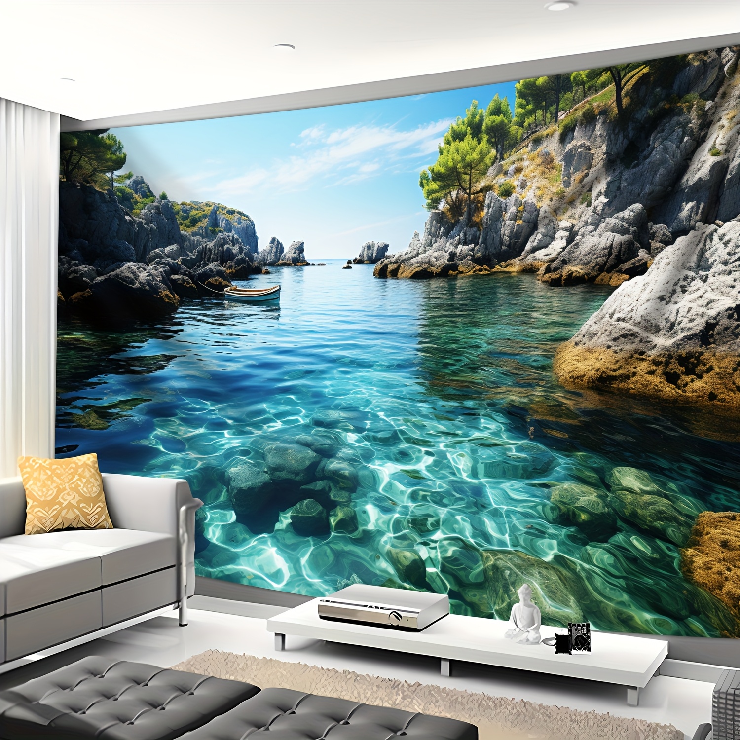 Large Landscape Landscape Wall Tapestry Blue Sea Mountain Decor_voghion.com