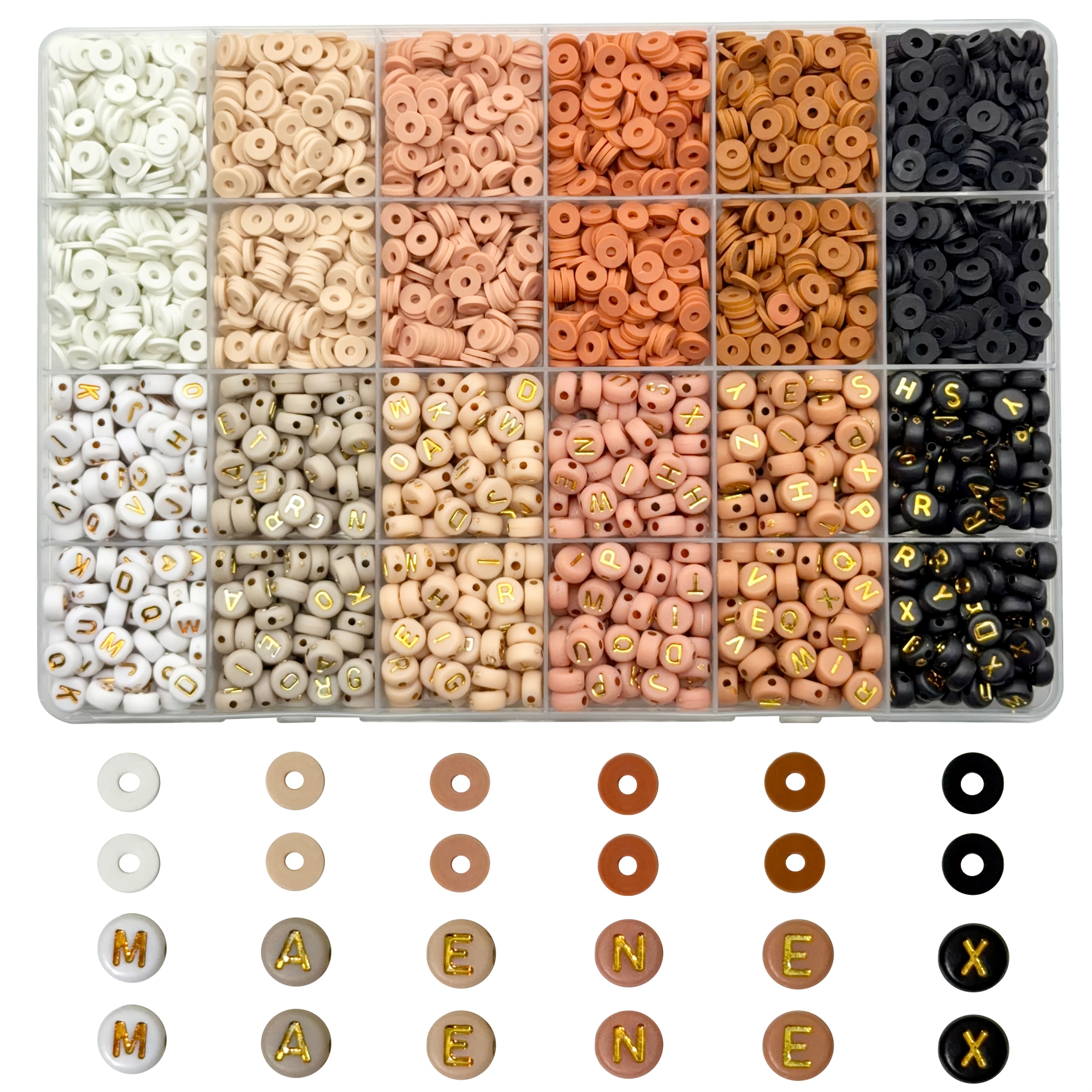 E-shop 2760 Stück Braune Kaffee Polymer Clay Perlen Goldene Buchstaben Perlen Set, | Ideal für DIY Schmuckherstellung, Handgemachte Armbänder,