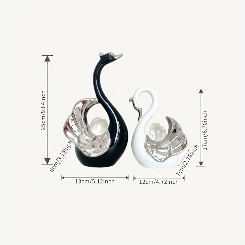 Black And White High-end Light Ball Swan Ceramic Ornament Living Room Entrance Tv Cabinet Decoration