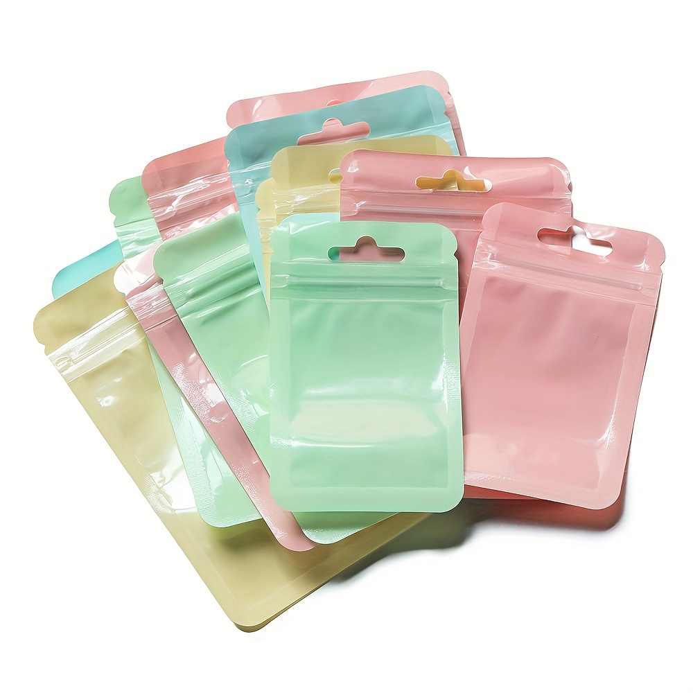 

50pcs Iridescent Macaron-colored Self-sealing Bags - Portable Plastic Jewelry Pouches For Storage & Gifts, 6-12cm, Jewelry Making Display & Packaging Supplies, Beading&jewelry Making