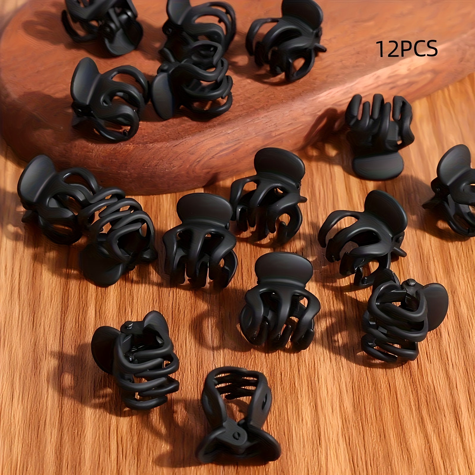 TEMU 12pcs Of Black Matte Stylish And Easy Mini Pumpkin Hair Clips, Suitable For Tying Small Braids