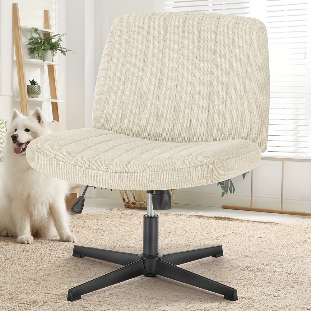 

Criss Chair Legged, Armless Office Desk Chair No Wheels, Swivel Vanity Chair, Height Adjustable Wide Seat Computer Task Chair, Fabric Vanity Modern Home Chair