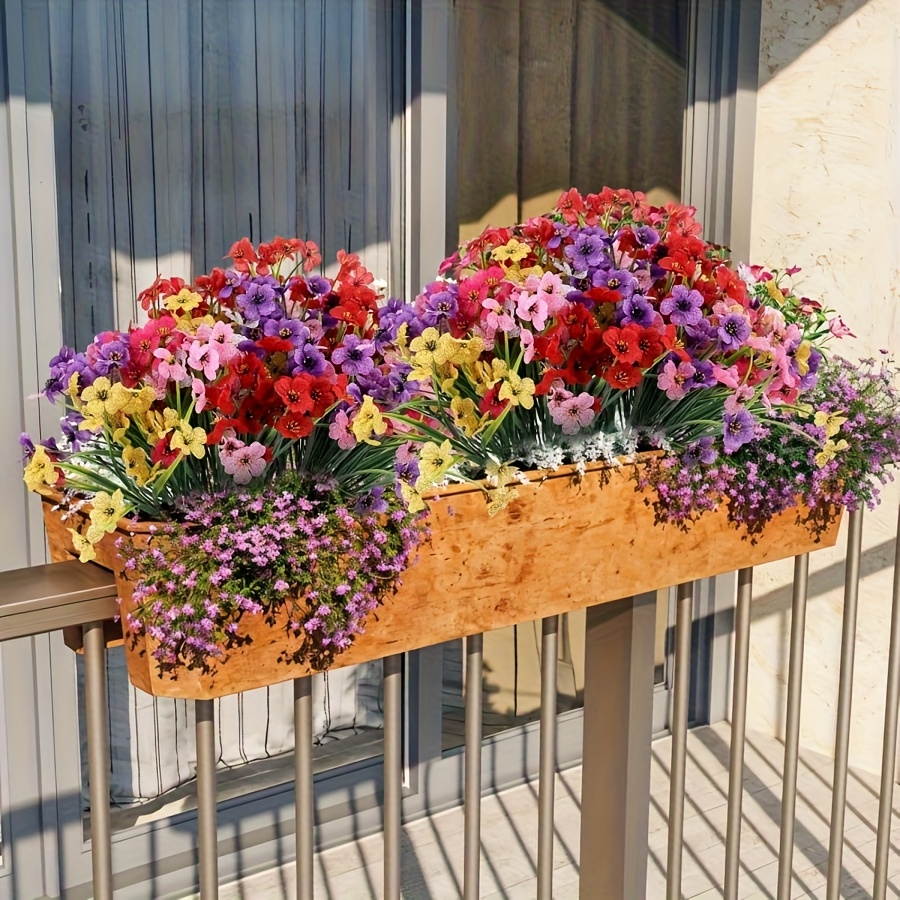5 Bundels Kunstbloemen voor Outdoor Indoor Decoratie Plastic Faux Bloemen Bruiloft Decor UV Bestand Nep Boeket Struiken Planten Thuis Tuin Veranda Raam Decor