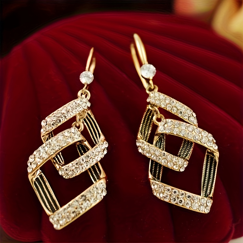 Light Geometric Rhombus Rhinestone Ear Hooks, Versatile For Daily Casual Wear, Dates, Parties, And Vacations