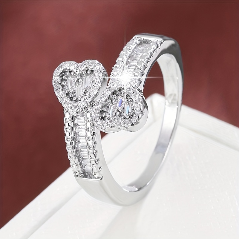 Adjustable Geometric Open Heart Ring with Zirconia Stones Golden Plated