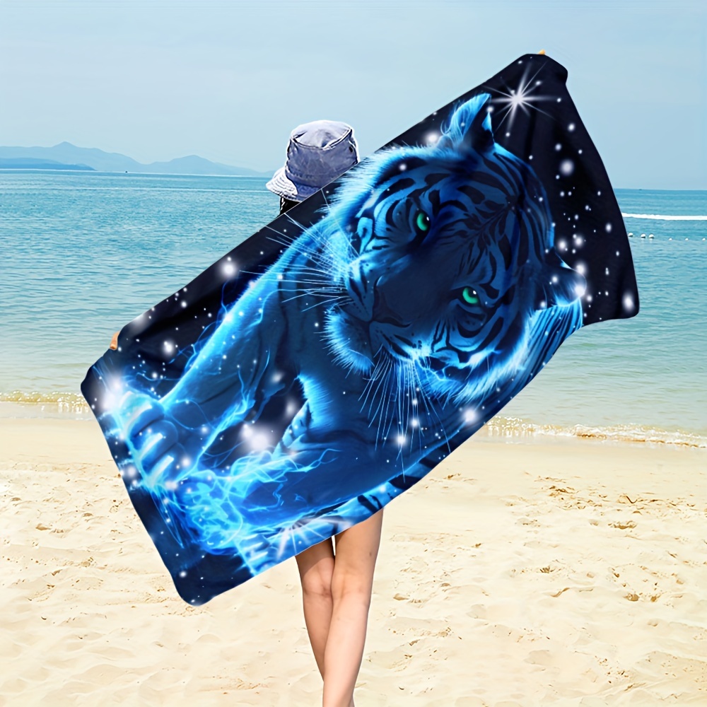 TEMU 1pc Tiger-patterned Microfiber Beach Towels Suitable For Travel, Quick-drying Towels For Swimmers, Sand-resistant Beach Towels For Men, Women,
