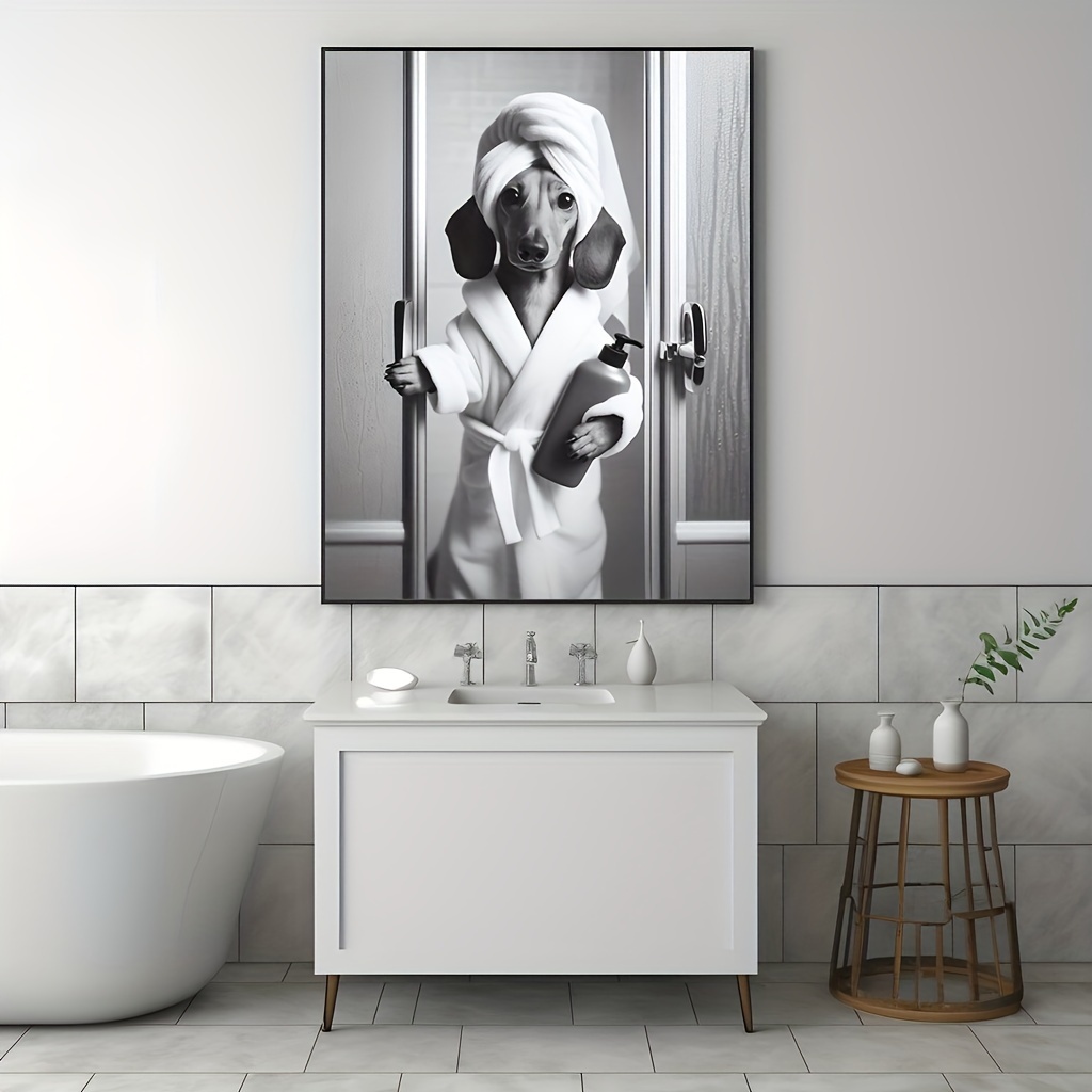 

Dog Bathroom Canvas Art Print, 12x16 , Decor, For And , For , , , And