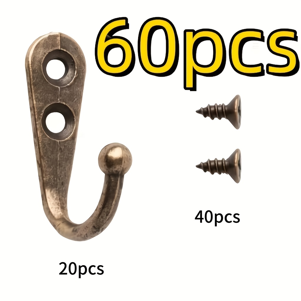 TEMU Juego de 60 ganchos vintage: 20 ganchos + 40 tornillos, ganchos de pared de una de resistencia con tornillos, mini perchas para cocina y ropa,