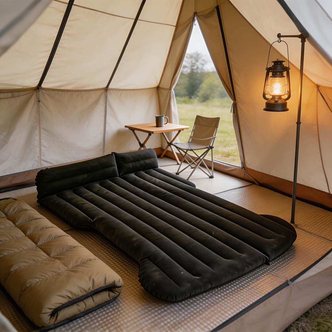 TEMU Lit Gonflable - Lit Gonflable Rectangulaire en PVC Peluche, Rangement Portable avec Sac de Rangement de Réparation, Pliable, Doux et Doux pour ,