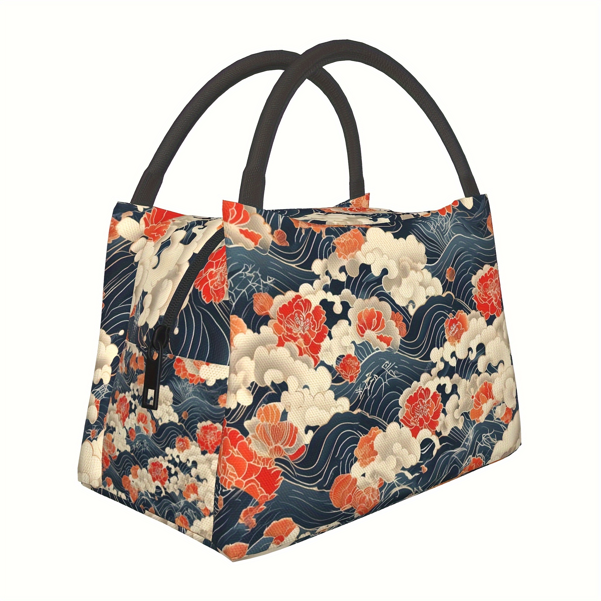 

Sac à déjeuner isotherme Floral Waves : Lavable à la main, réutilisable et parfait pour les plages et les randonnées - 11" x 6,7" x 6,3" (28 cm x 17 cm x 16 cm)