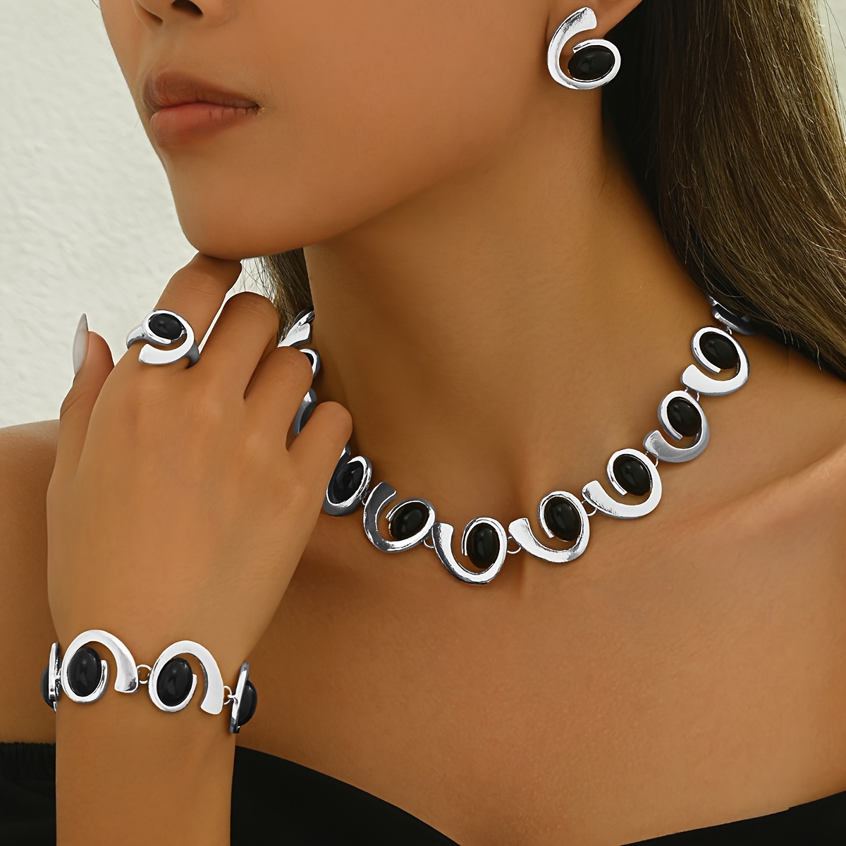 women's jewelry set multiple spiral shaped black Temu Austria