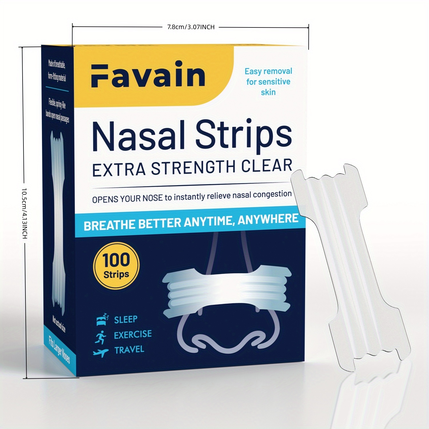 Favain 100pcs Non-Drug Snore Free Nasal Strips - Increased Airflow, Drug-Free Sleep Aid, Anti-Snoring Solution for Sleep Apnea & Health-Conscious Individuals, Christmas Gift Idea, Sleep Aid, Natural Sleep Aid, Easy Application - Image 3
