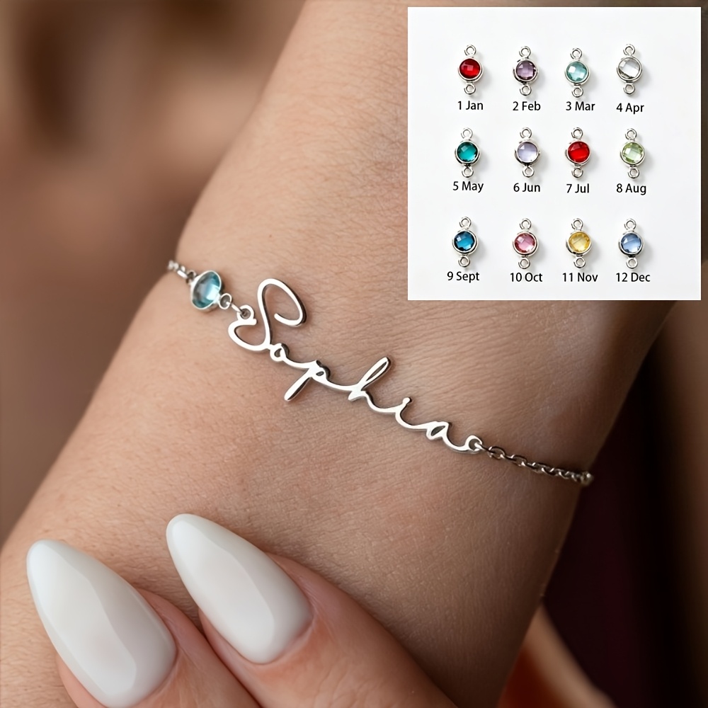 TEMU Custom Name Bracelet With Birthstone Accent, Exquisite Thin Chain Wrist Jewelry Gift For Best Friend, Girlfriend, Mother, Birthday, Anniversary