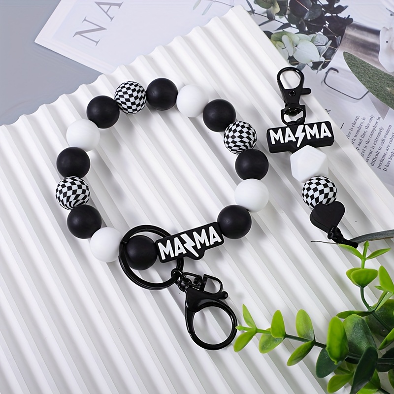 

2pcs/set Of Men's And Women's Checkerboard Silicone Beads Mama Lightning Silicone Bead Keychain Bags, Car Key Hanging Accessories, Gifts For Mothers