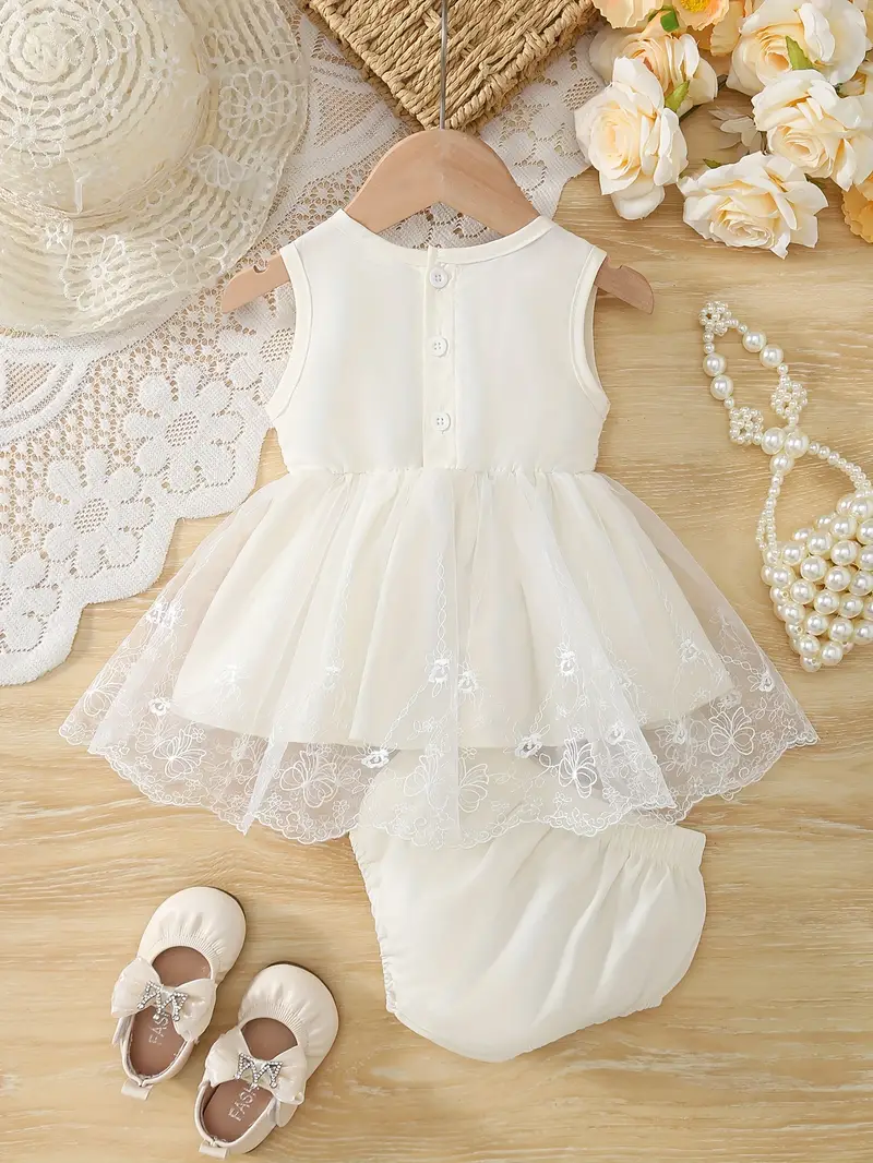 2pcs girls summer new sleeveless lace trim dress solid color - Temu Oman 2pcs girls summer new sleeveless lace trim dress solid color - Temu Oman