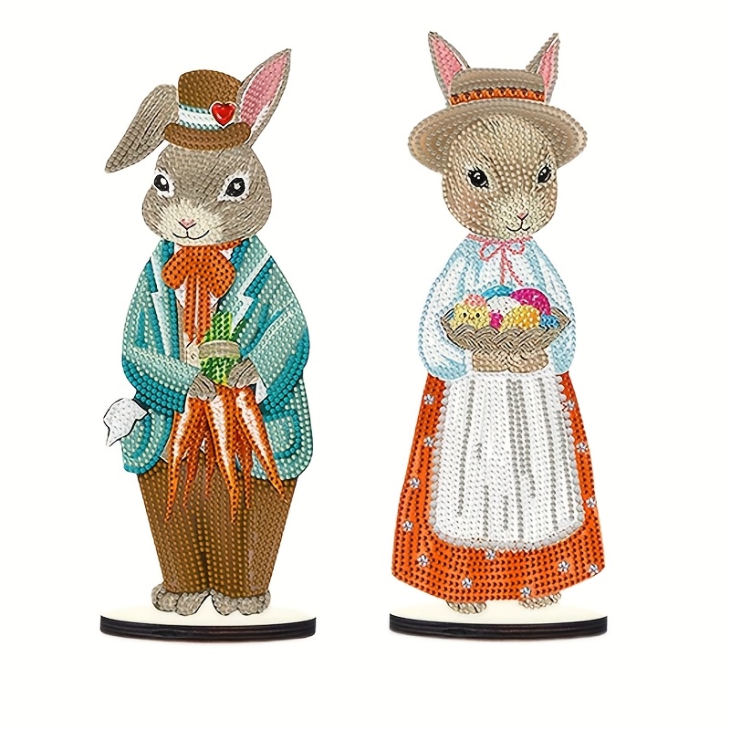 Image of 2 Sets Of Easter Bunny Diamond Painting Kits -5d Diy Round And Irregular Diamonds - Handmade Artworks For Home And Bedroom Decoration Ornaments, Holiday Easter Surprise Gifts