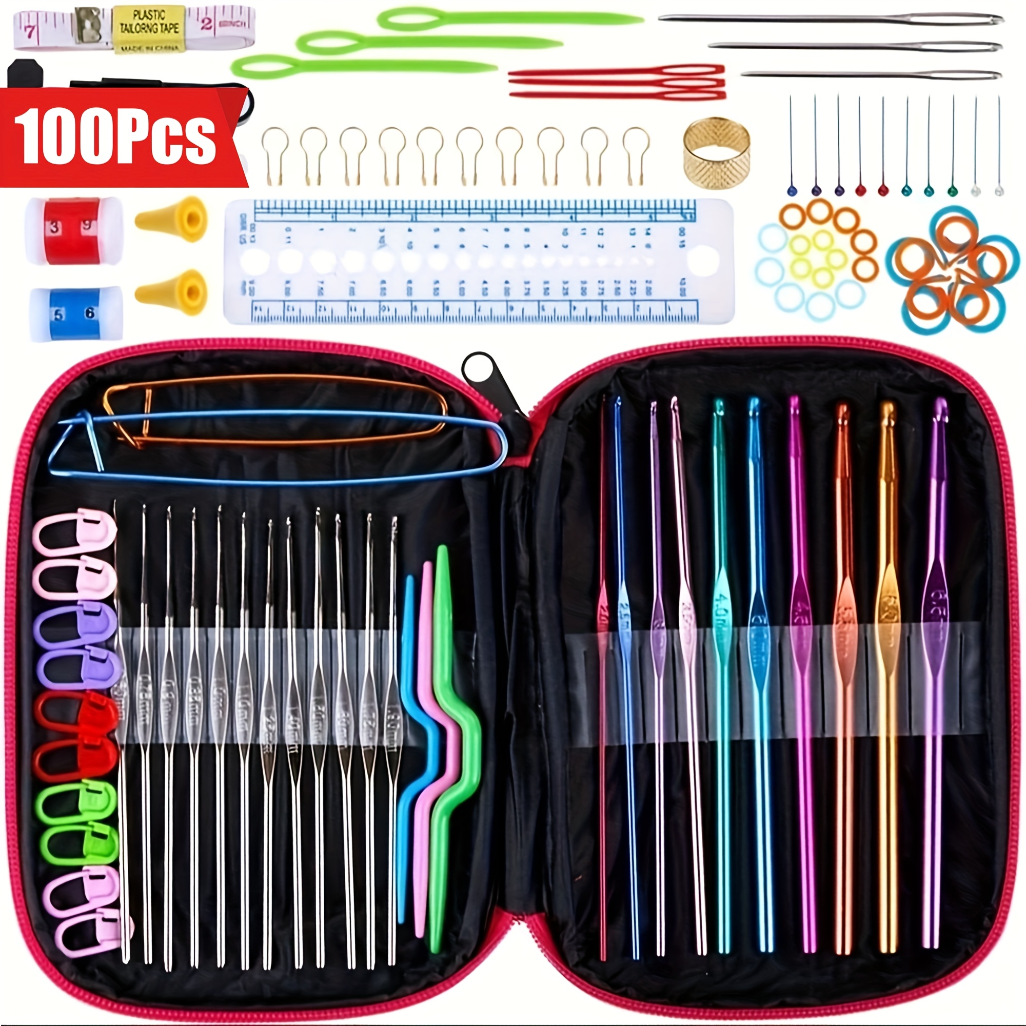 

100pcs Knitting Tool Set Crochet Kit Reusable Crochet Kit Multifunctional Portable Knitting Sewing Tool For Crocheting