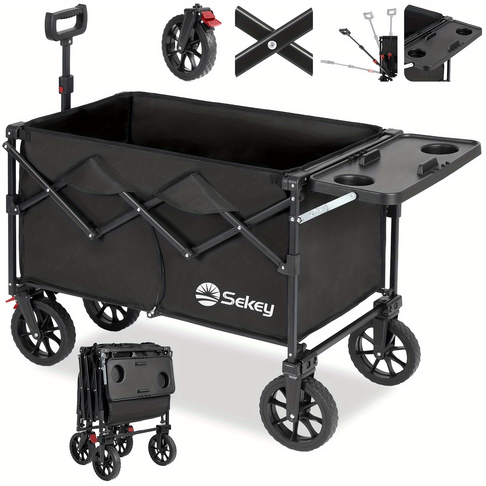 

Sekey Collapsible Outdoor Utility Wagon With Folding Table And Drink Holders Multifunctional Grocery Cart For Camping Shopping Sports