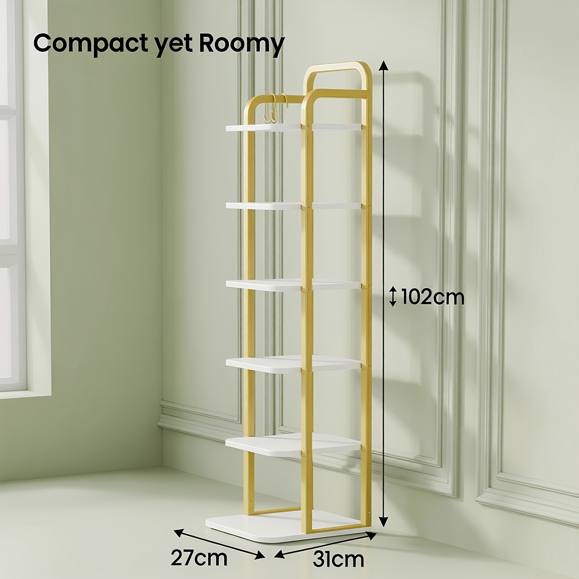 Image of Shoe Rack - Freestanding, Narrow Style - Adjustable Shelf Height - Six-tier - Simple White And - Used As An Entryway Storage Shelf
