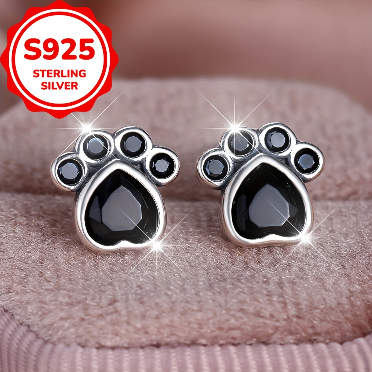 TEMU S925 Sterling Print Earrings - Adorable Black Charm For Everyday And Party Wear - Gift For Her