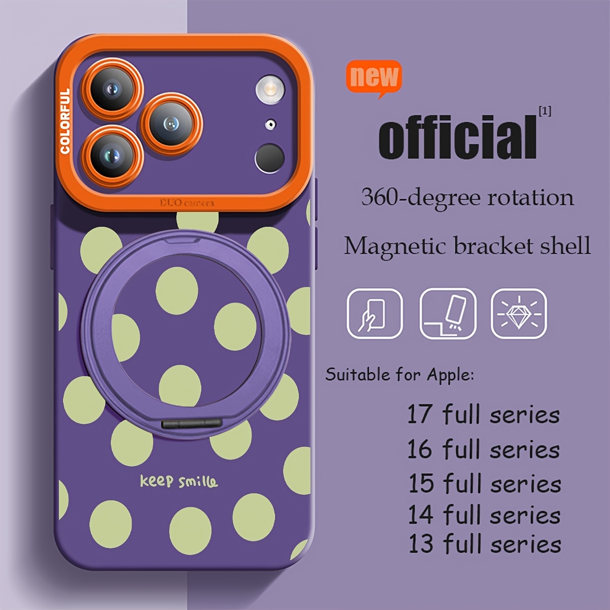 TEMU Phone Case - 2d Flat Suitable For Phone Case All-inclusive 16 Promax New 17 Rotating Bracket Protective Case 16 Portable Bracket 16 Professional