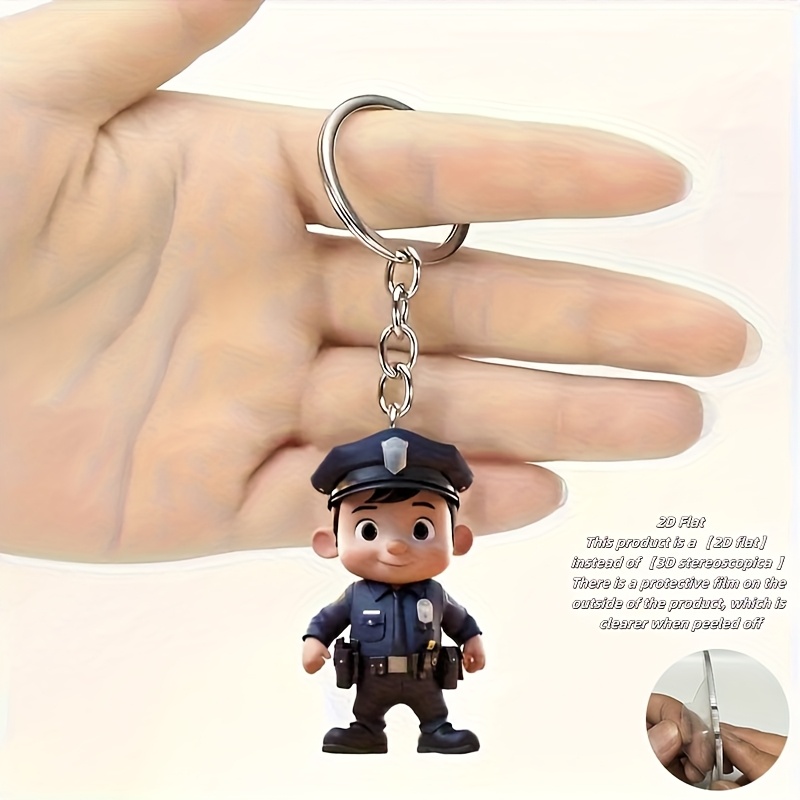 2d Flat, 1pc 2d Flat Police Pattern Keychain Pendant, Thanksgiving, Christmas, Halloween Home Decoration Pendant, Key And Backpack Ornament, 2d Flat