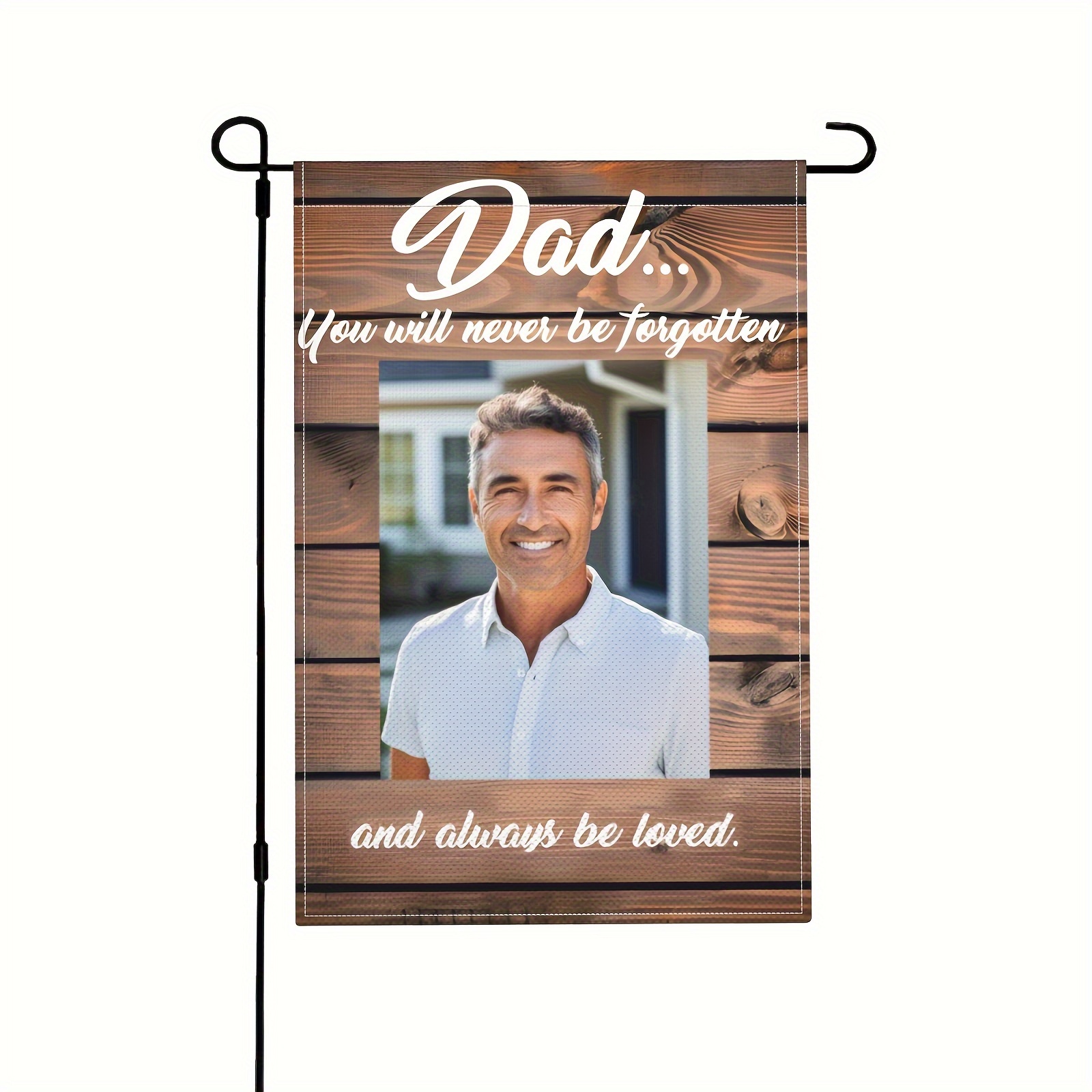 

1pc, Custom Memorial Flag Dad Memory Personalized Garden Flags With Photo, Customized Funeral Sign Memorial Gifts, Decorations For Cemetery Grave Outdoor Yard Lawn 12x18in(no Metal Brace)