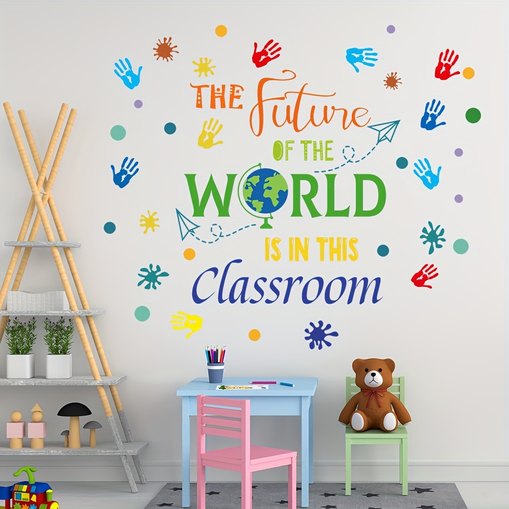 

Inspirational Classroom Wall Decals - Colorful Handprint Phrases, Self-adhesive & Removable Pvc Stickers For Home Decor