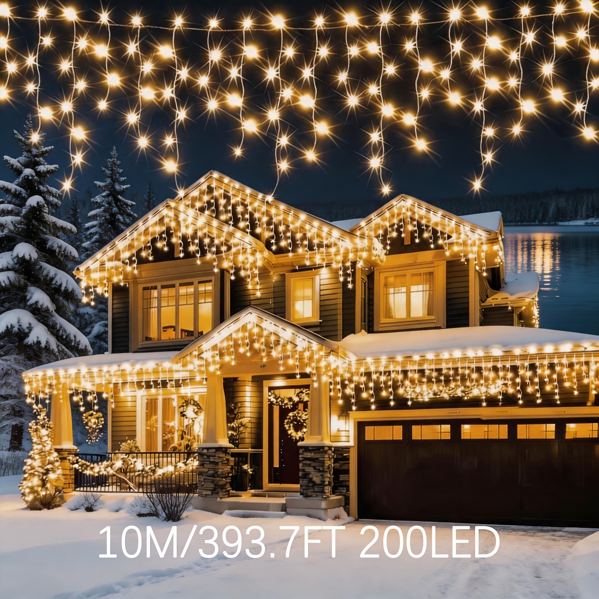 TEMU 200/110 Led Usb-powered Icicle Christmas Lights, Christmas Decorations Led Icicle String Lights, Room Decorations, Roof Decorations, Indoor