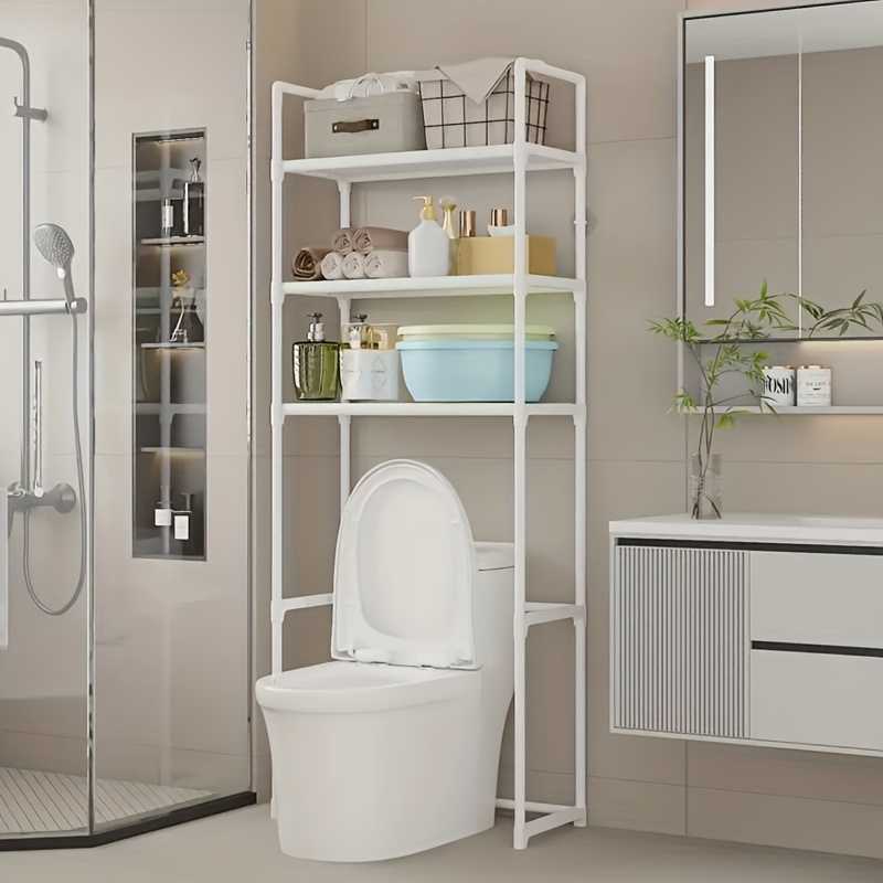 

3-tier Adjustable Over-the-toilet Bathroom Storage Rack - Metal Shelf Organizer With Shelves For Bath , Decor, And More - Easy No-metal-pipe Installation, Bathroom Organizers And Storage, Shelves