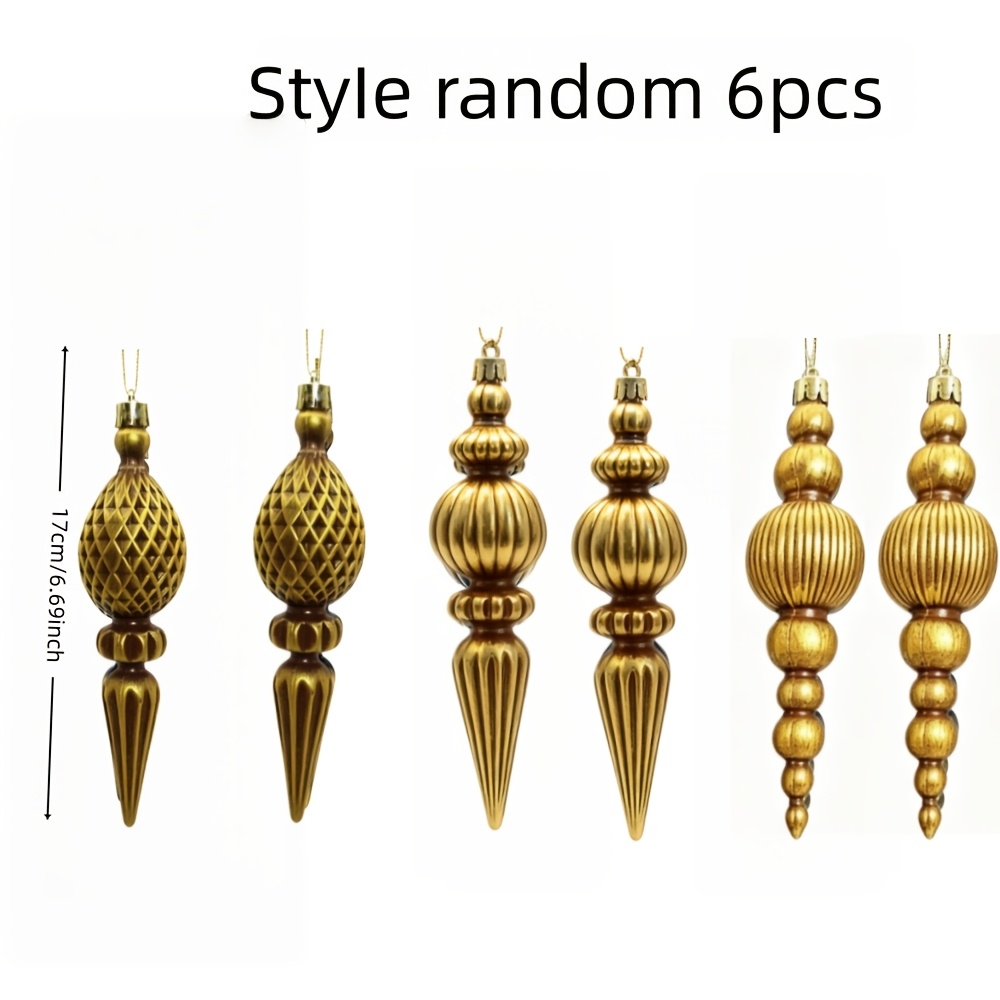 TEMU New Christmas Decoration Pendant, Irregular Pendant 6pcs/17cm, Retro Style, Exquisite And Durable, And Golden Color, Style, Diverse Styles,