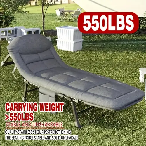 6 position adjustable folding camping bed with soft mattress pillow luxury outdoor sleeping bed for adults portable patio resting deck chair ideal for camping beach and to carry manual handle operation outdoor sleeping solution manual adjustable bed easy setup bed camping mattress