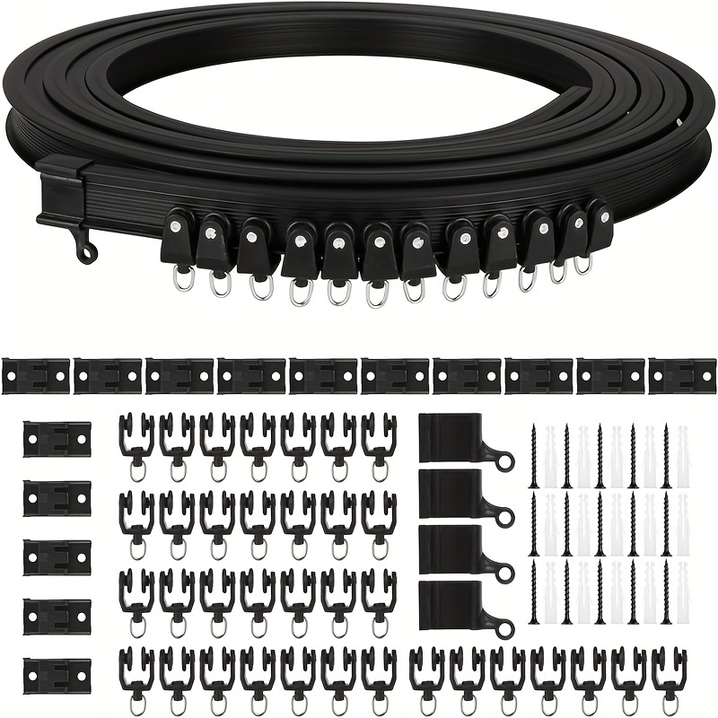 

1 Set Of 5-meter Black Track Set With 35 Pulleys, 15 Installation Codes, 15 Screws, 15 Expansion Plugs, And 4 Plugs, Curtain Track For Curtains, Bay Window, Room Divider