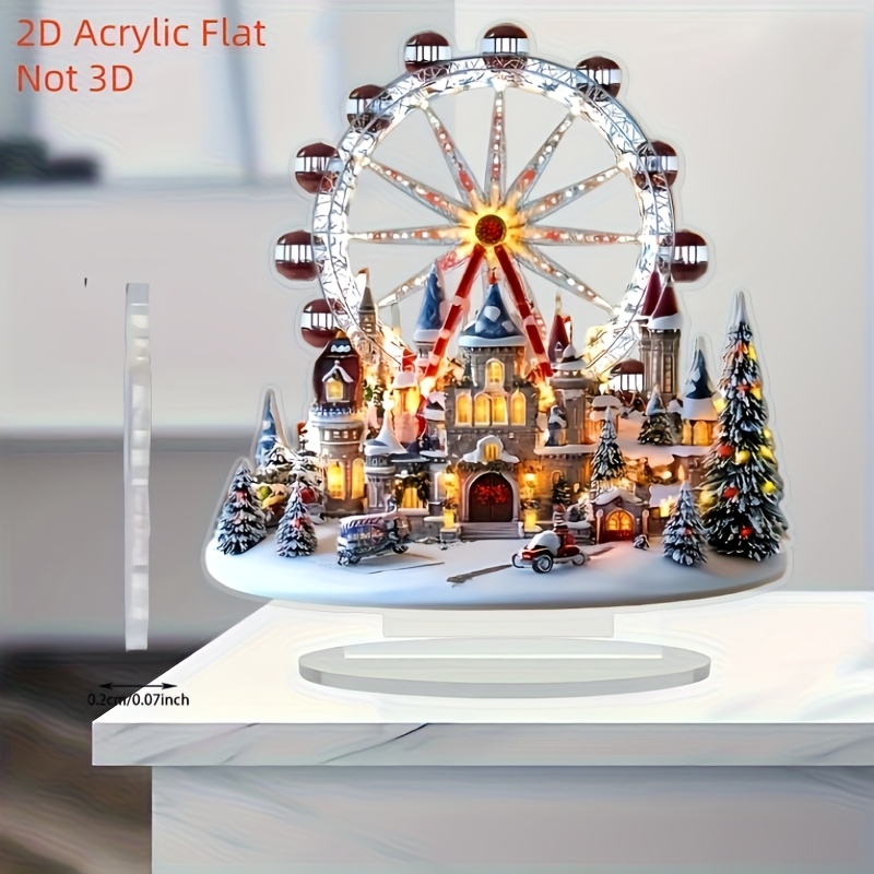 Décoration Grande Roue De Noël En Acrylique - 17x20cm, Pour Village De Noël, Bureau, Fêtes Et Cadeau