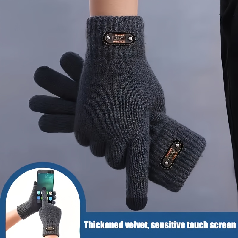 

Men' Knit Touchscreen Gloves - Warm, Fleece Lined For Winter Cycling, Touchscreen Gloves