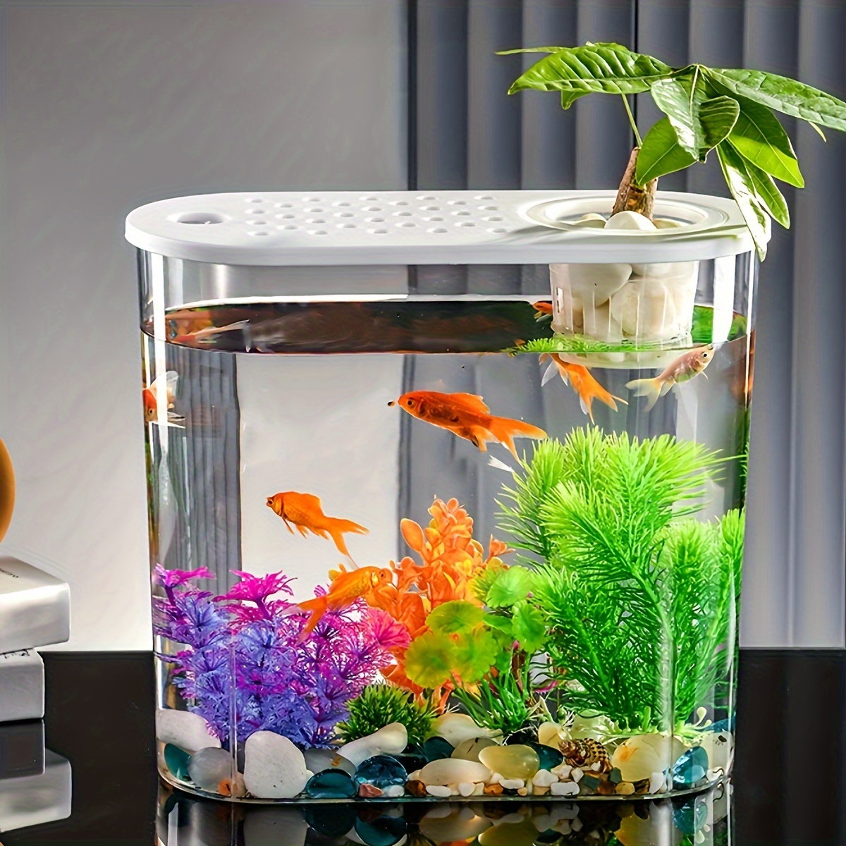 360 Degree Rotating Glass Betta Fish Tank Bamboo Base Mini, 49% OFF