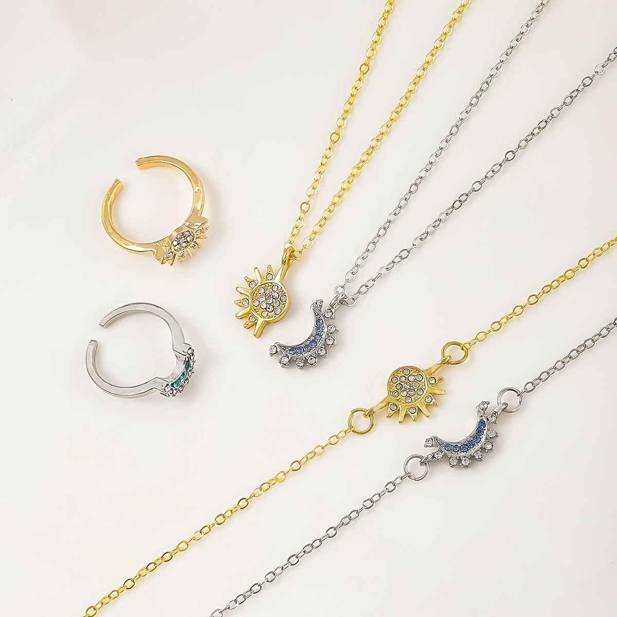 TEMU Conjunto de 6 piezas, Sol y Anillos Sobrepuestos, Pulseras y Collar, Set de , Nueva Combinación de Lujo para , Versátil, Adecuado para Uso