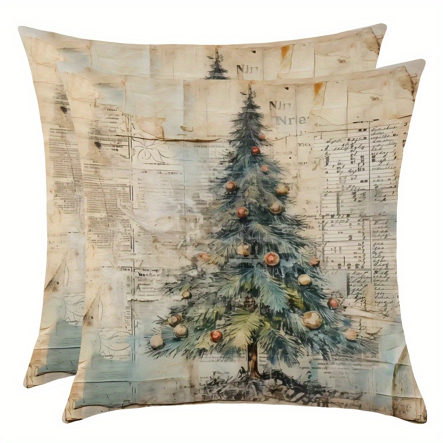 

Set Of 2 Reversible Plush Christmas Pillowcases - & Ball Design, Winter Farmhouse Decor, Square Sofa Cushion Covers With Zipper Closure, Christmas Home Decor, Decoration, Christmas Pillowcases