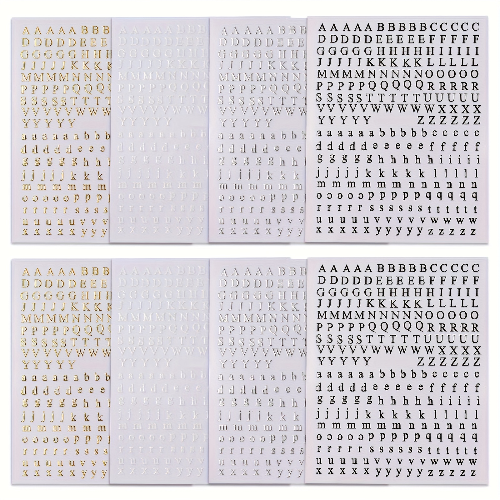 Image of 8 Sheets Letters Nail Art Stickers English Alphabet Nail Decals Self-adhesive Metallic Golden Silvery Nail Sticker Black Alphabet Nail Art Supplies For Women Diy Nail Decoration Manicure