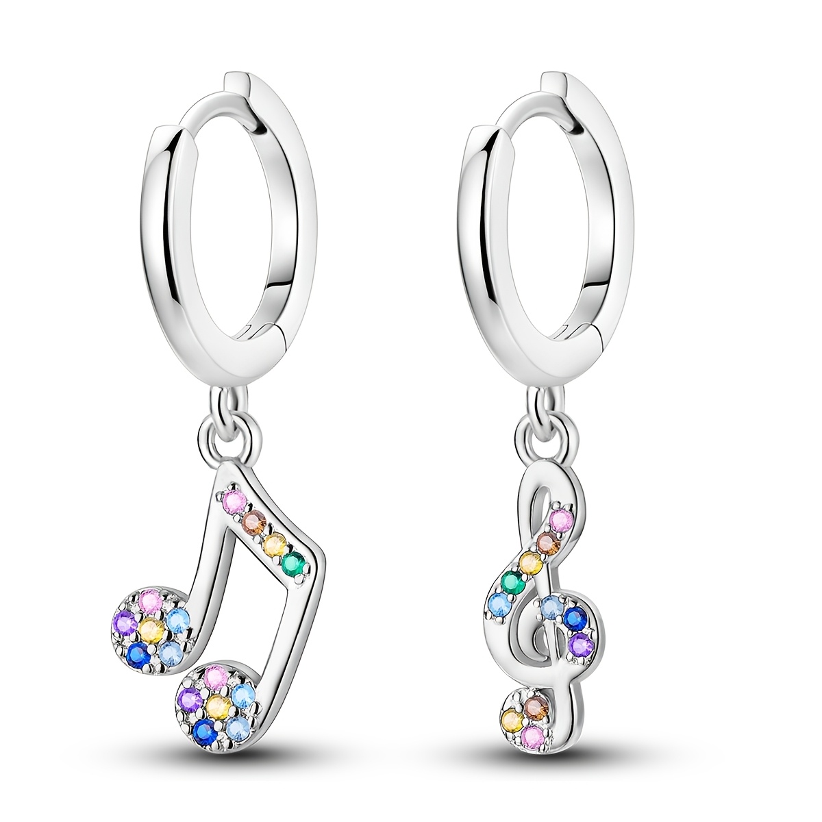 Image of 1 Pair Original 925 Sterling Silver Hoop Earrings For Women Colored Note Earrings Jewelry Gifts Fits Daily Party Banquet Party Wea