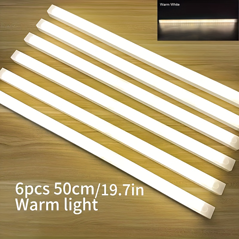 photo de l'article un ensemble de 6 lampes led blanches chaudes à détecteur, installation magnétique, rechargeables par usb, veilleuses à détection de mouvement, adaptées aux cuisines, armoires de rangement, escaliers et couloirs, universelles   et  
