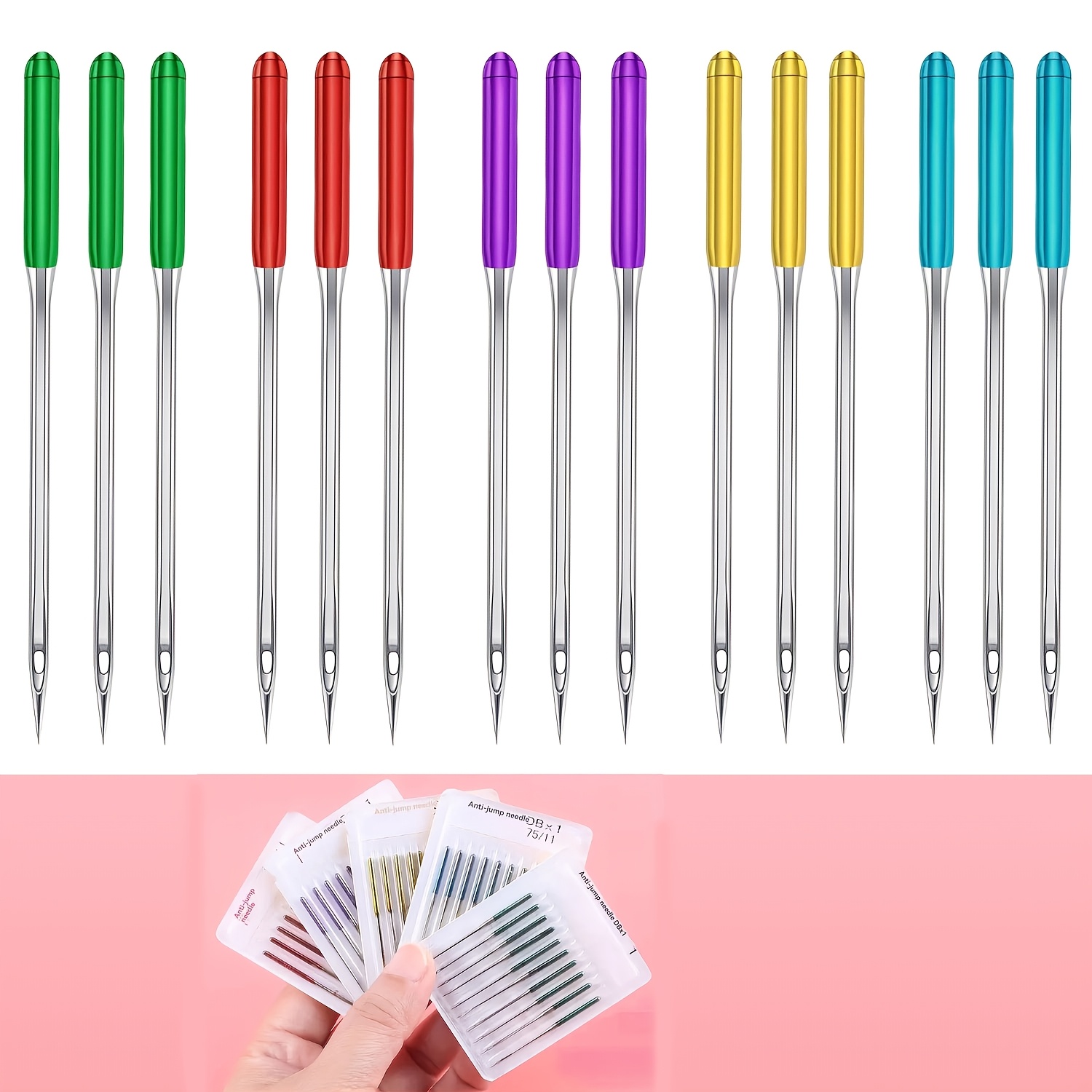 

[50pcs Industrial Sewing Machine Needles] 50pcs Ballpoint Sewing Machine Needles, Universal Sharp Needles For Fabrics, Assorted Sizes 9/11/12/14/16, Pack With 5 In Red, Green, Yellow, Blue, Purple